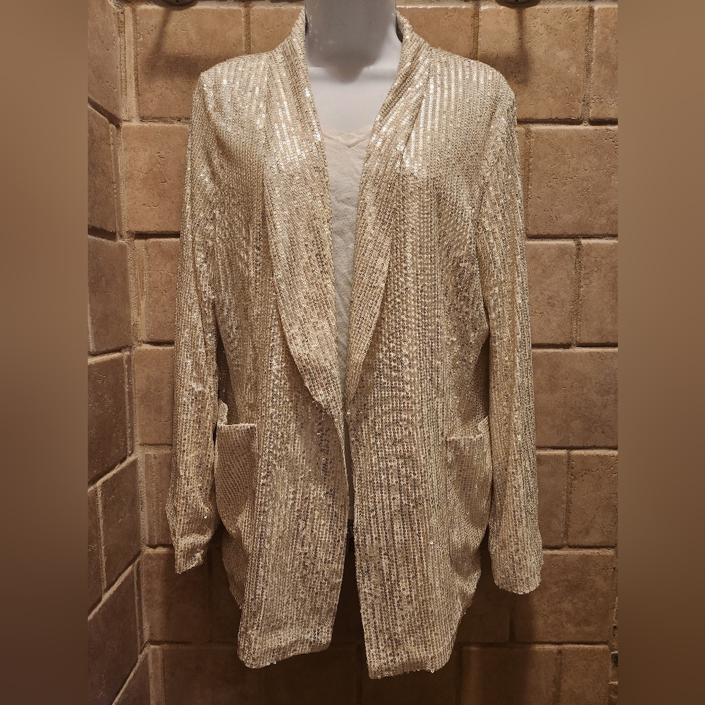 Champagne sequin blazer open front M